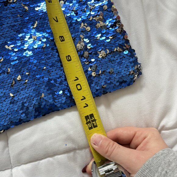 NWT Sasha New York Blue Silver Sequin Crossbody Purse Strap Black Club Party - Picture 3 of 8